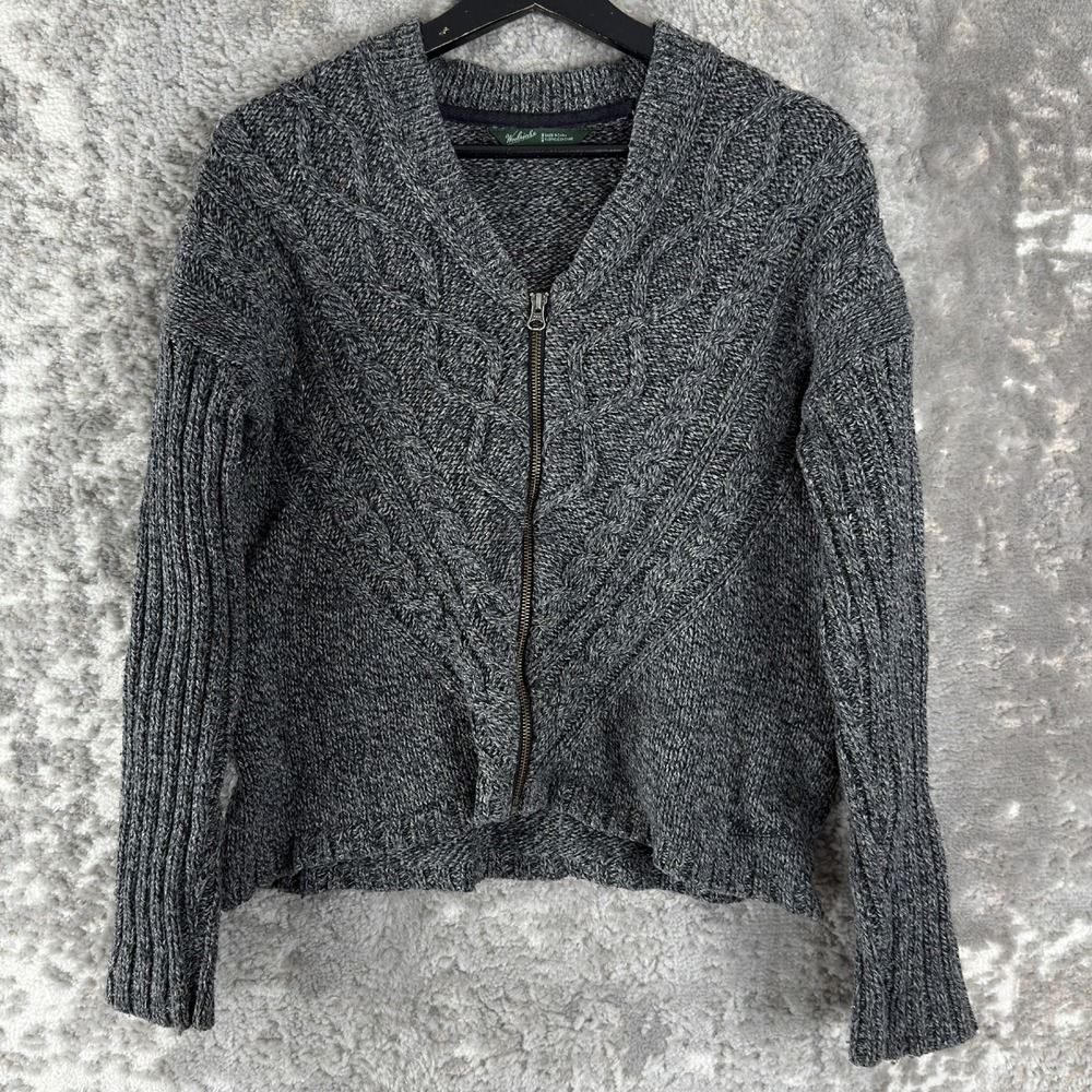 Woolrich Sz M Cable Knit Full Zip Cardigan Sweater Black Marl Long Sleeve Women